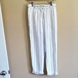 Elegant White Striped Women's Trousers